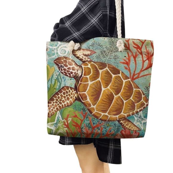Turtle design tote bag! Great for shopping, pool or beach!Stock photo is first - Picture 1 of 9